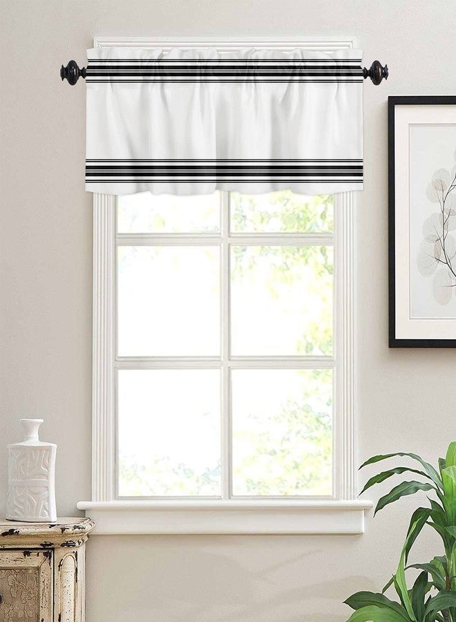 ALAGEO Windows Valances Curtain Black Ticking Vertically Stripe Kitchen Valances Rod Pocket Simple Style White Window Treatment Short Topper Curtains for Kitchen Bathroom Living Room 1 Panel,54 by 18 inches - Image 3